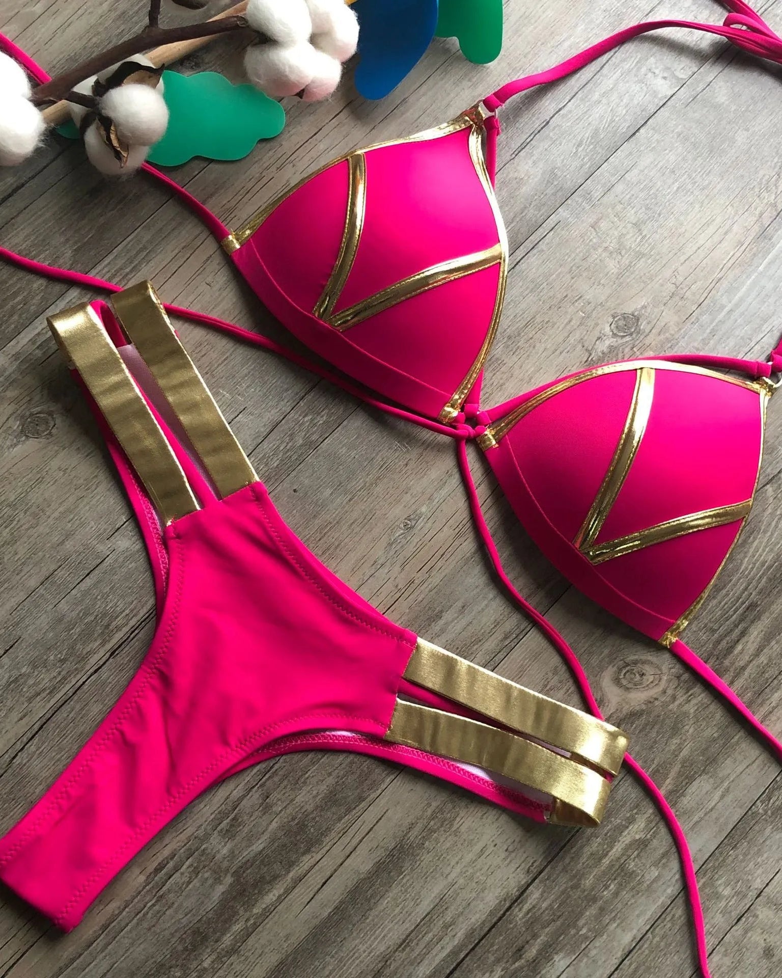 Bronzing Strappy Bikini Set Triangle Top Two Piece Swimsuit