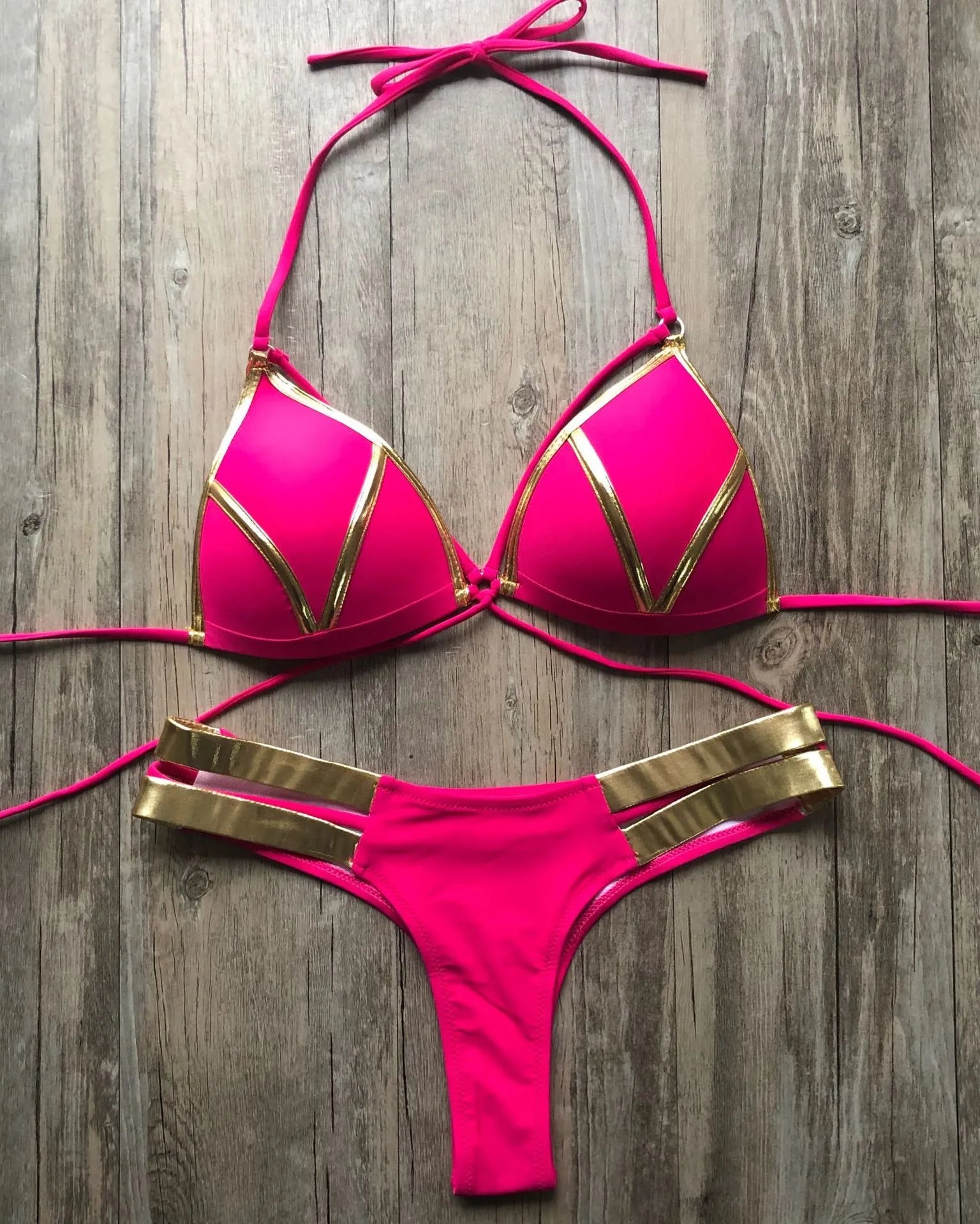 Bronzing Strappy Bikini Set Triangle Top Two Piece Swimsuit