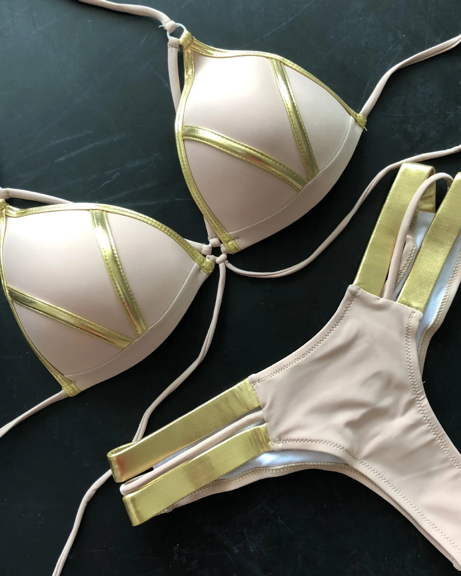 Bronzing Strappy Bikini Set Triangle Top Two Piece Swimsuit