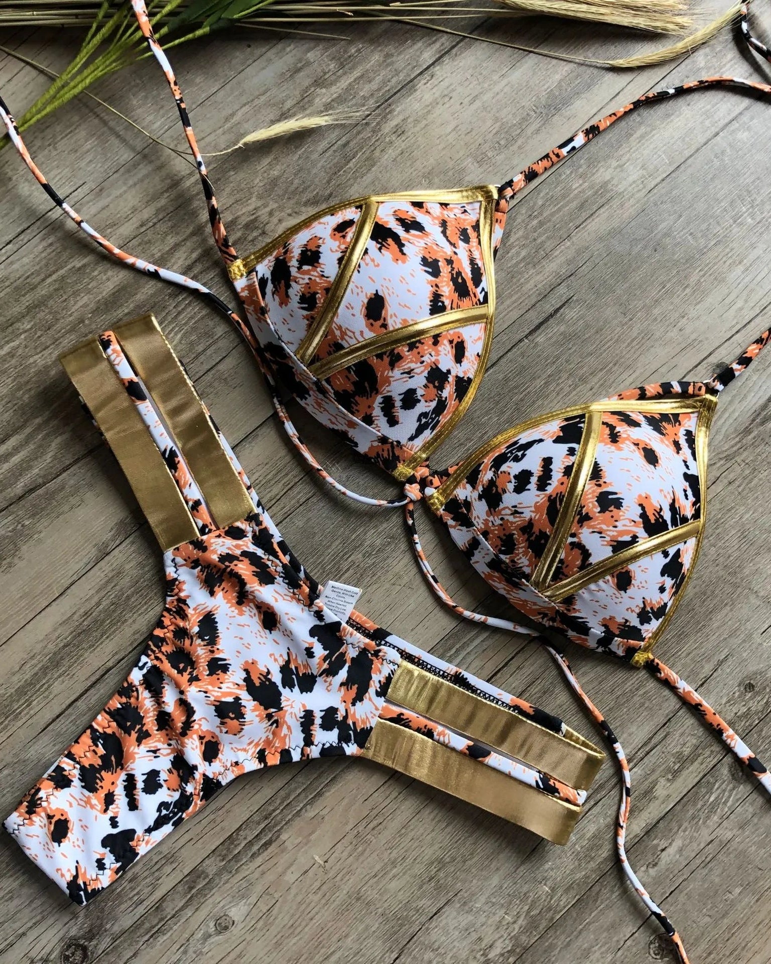 Bronzing Strappy Bikini Set Triangle Top Two Piece Swimsuit