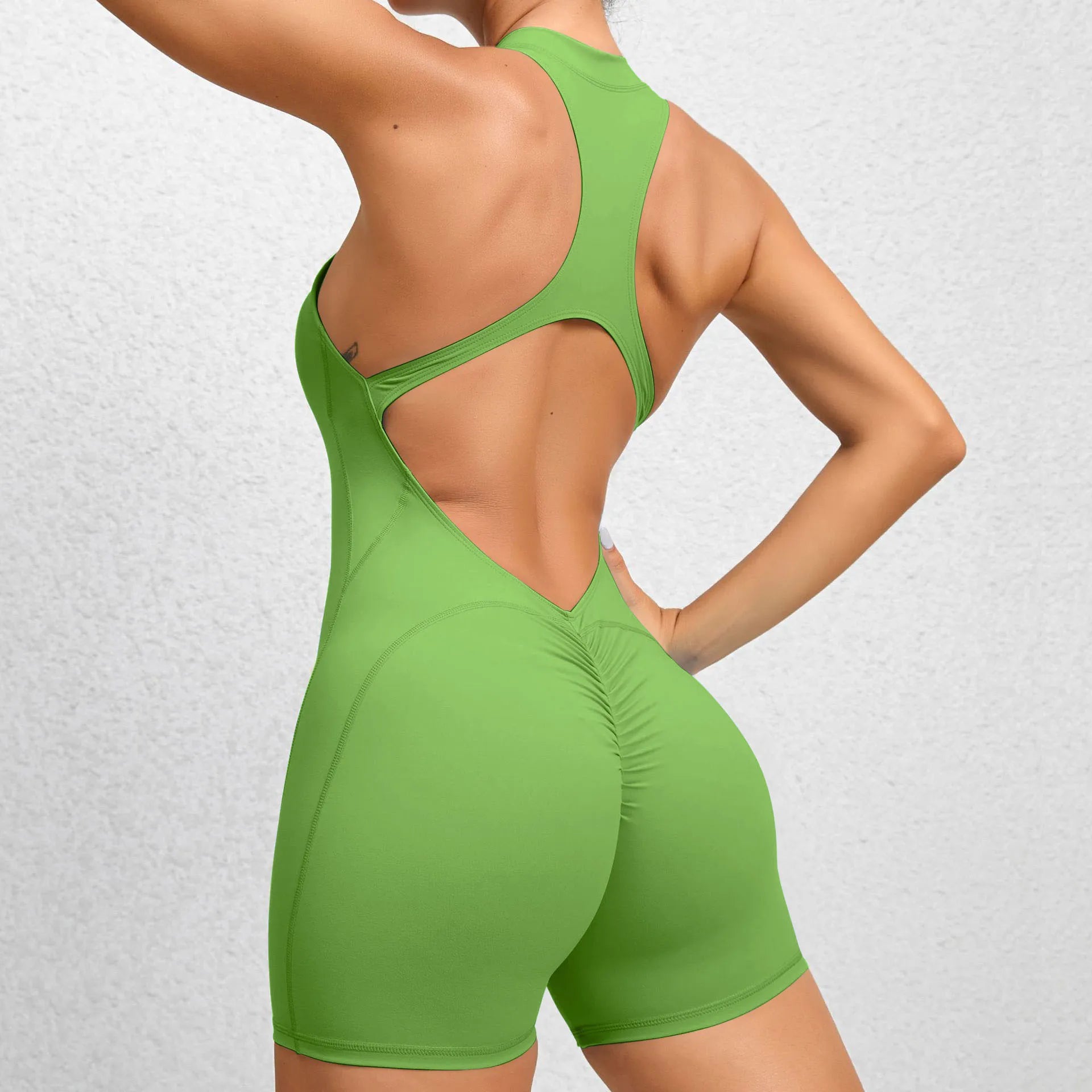 Zippered Sleeveless Yoga Jumpsuit Tummy Control Butt Lifting Shapewear Shorts