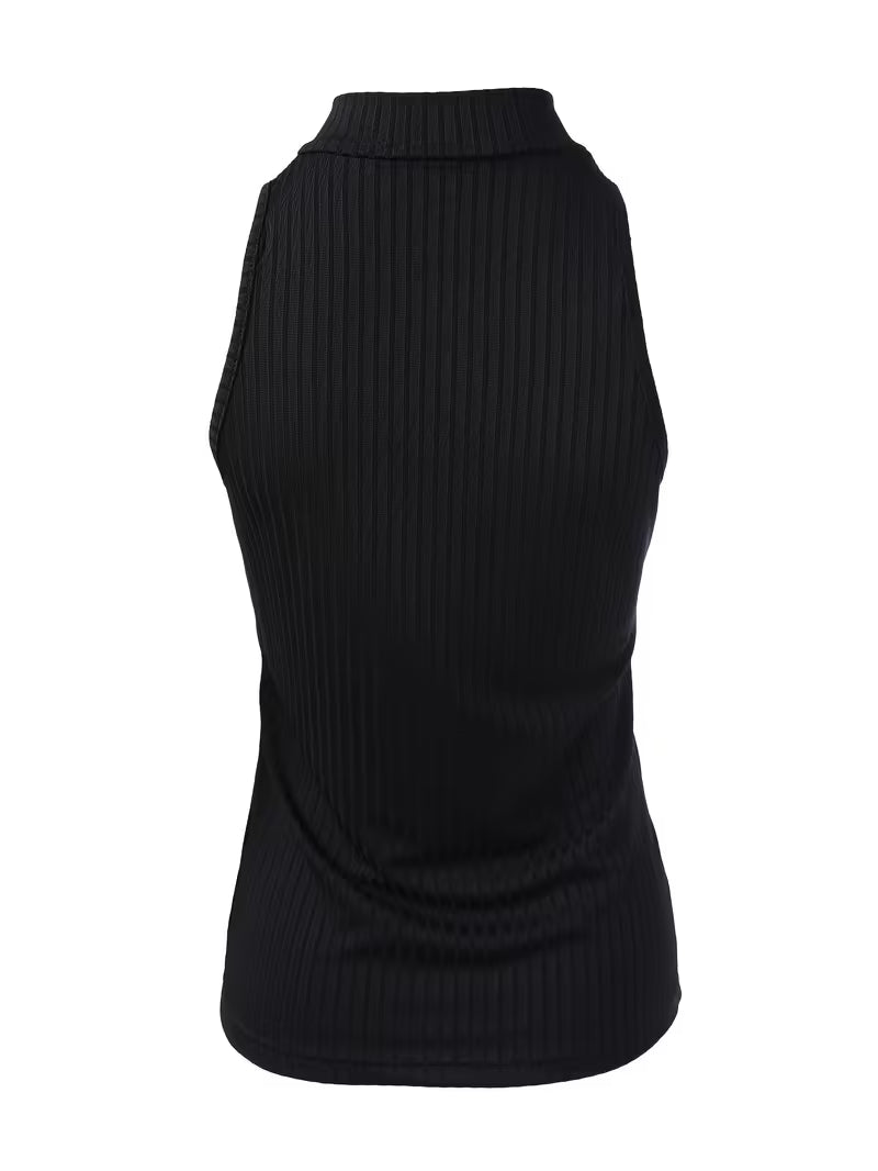 Zip Up Tank Top Sleeveless Solid Color Breathable Casual Summer Top