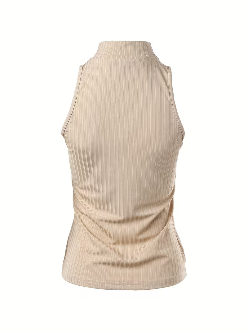 Zip Up Tank Top Sleeveless Solid Color Breathable Casual Summer Top