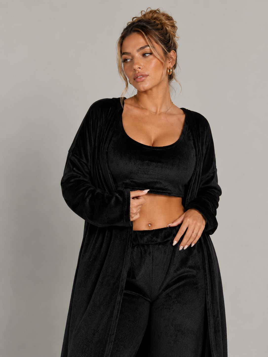 Women's 3 Piece Pajama Set Cozy Fleece Lounge Set Top Pants and Cardigan Winter