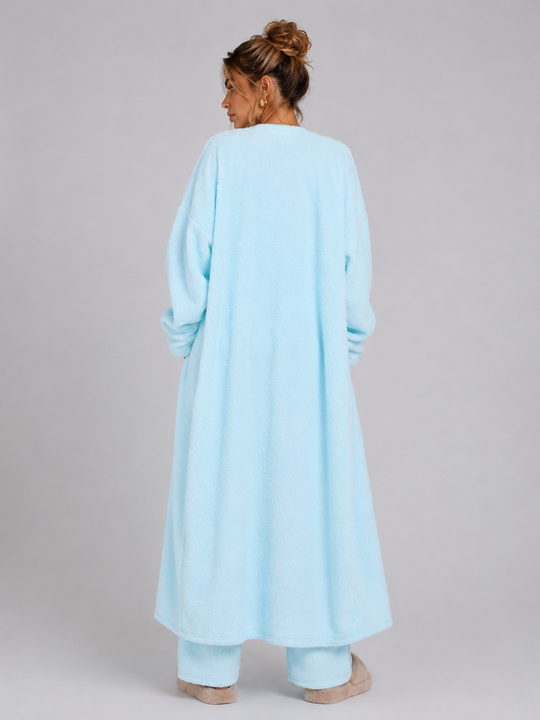 Women's 3 Piece Pajama Set Cozy Fleece Lounge Set Top Pants and Cardigan Winter