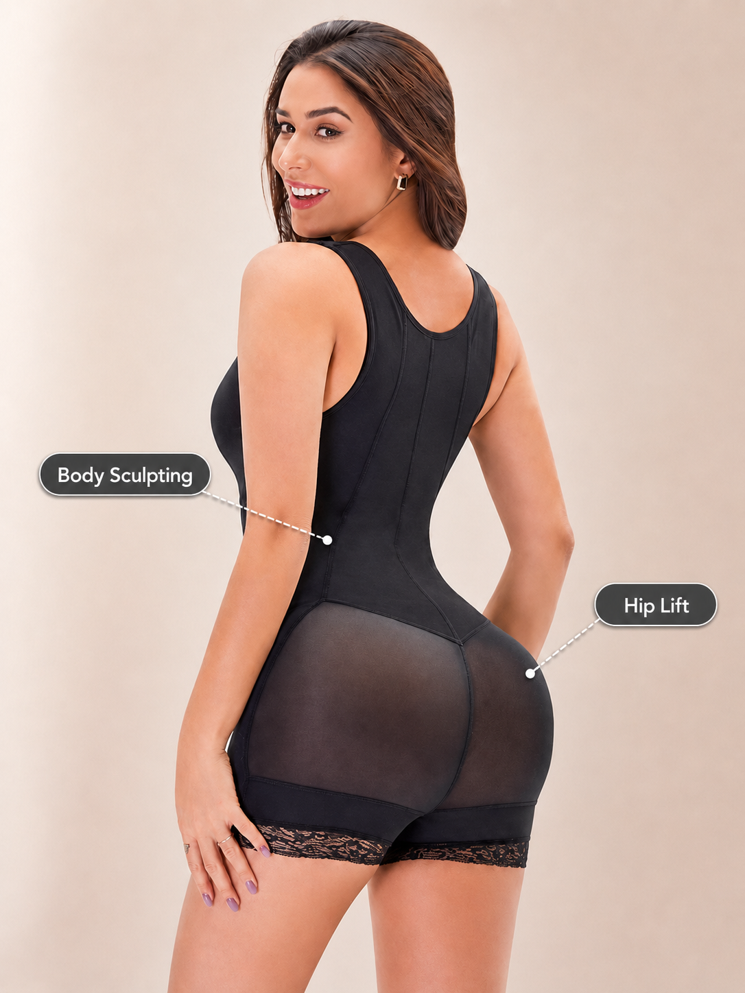 Zip up Open Crotch Body Shapewear