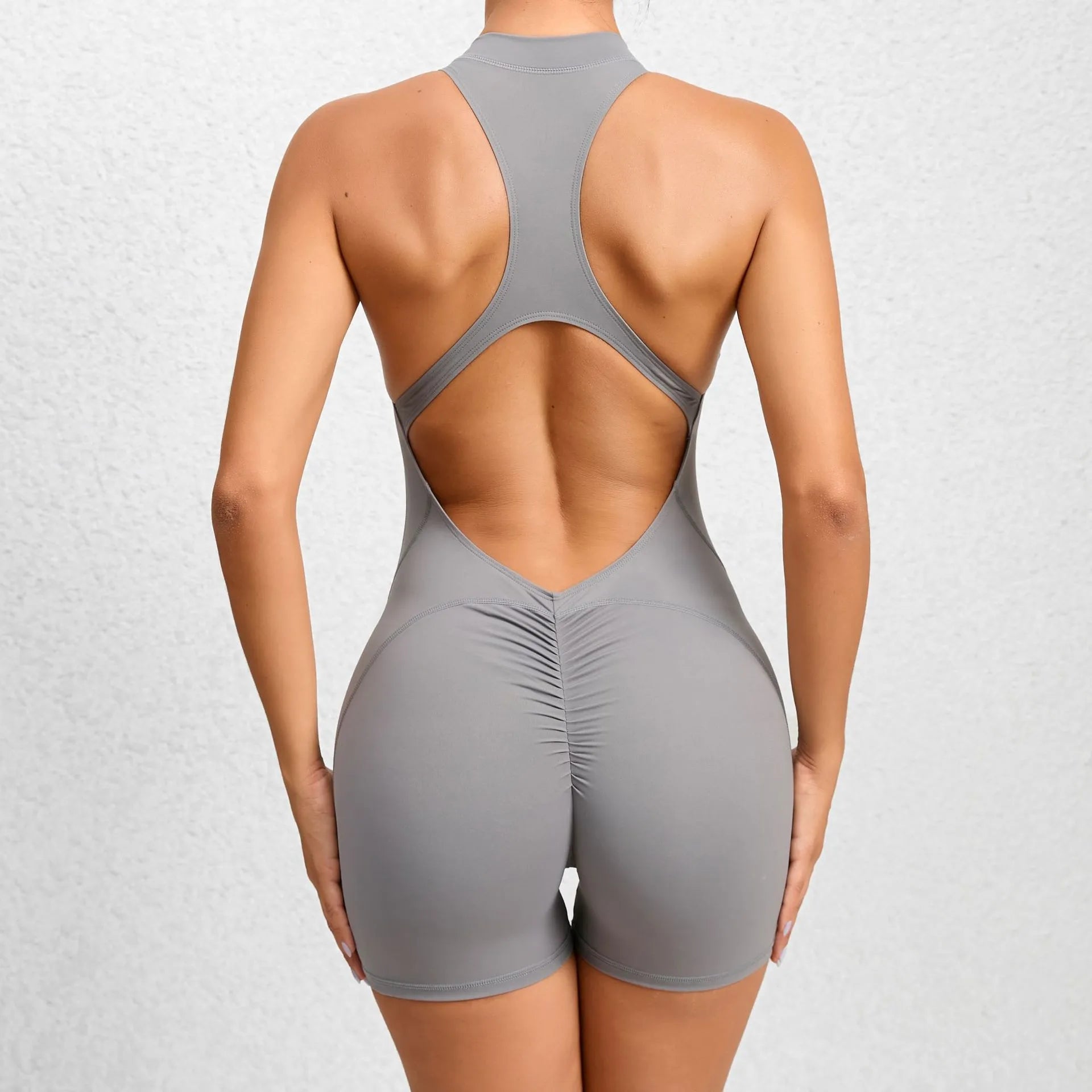 Zippered Sleeveless Yoga Jumpsuit Tummy Control Butt Lifting Shapewear Shorts