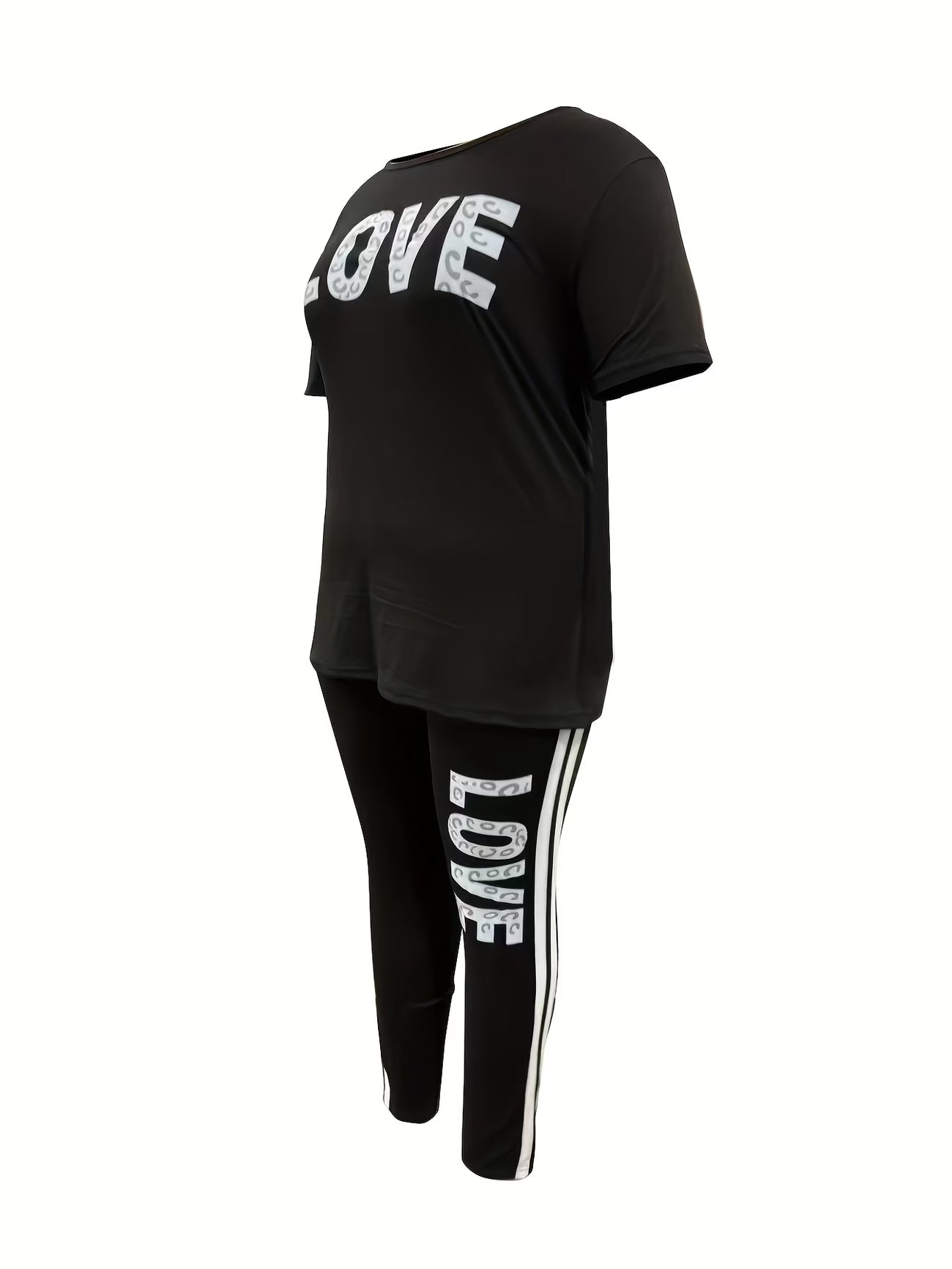 Letter Print Short Sleeve Top and Pants 2 Piece Casual Sports Set