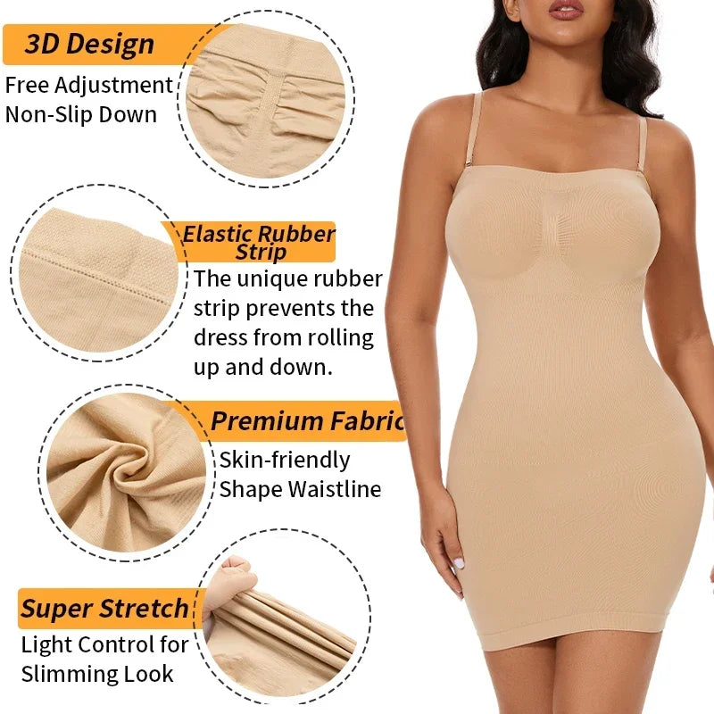 Strapless Bodycon Slip Dress Shapewear Smooth Compression Slimming Body Shaper