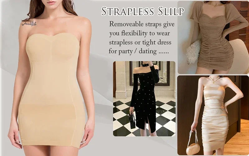 Strapless Bodycon Slip Dress Shapewear Smooth Compression Slimming Body Shaper