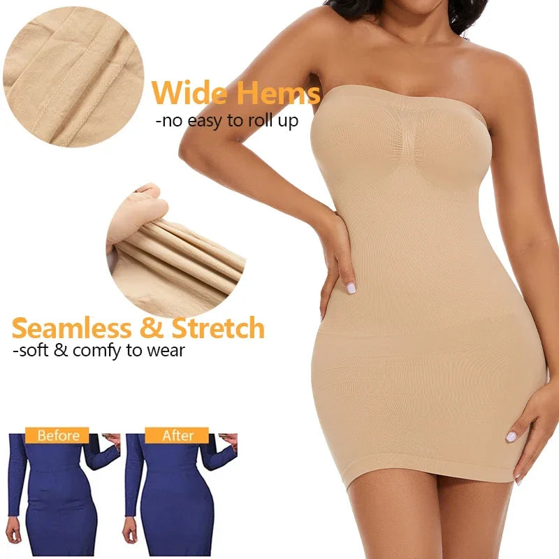 Strapless Bodycon Slip Dress Shapewear Smooth Compression Slimming Body Shaper