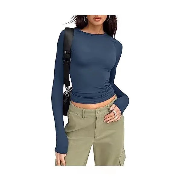 T Shirt Women 2026 Fashion Casual Long-Sleeved Spring Autumn Solid Color Slim-Fit Pullovers Street Base Top Women'S Clothing