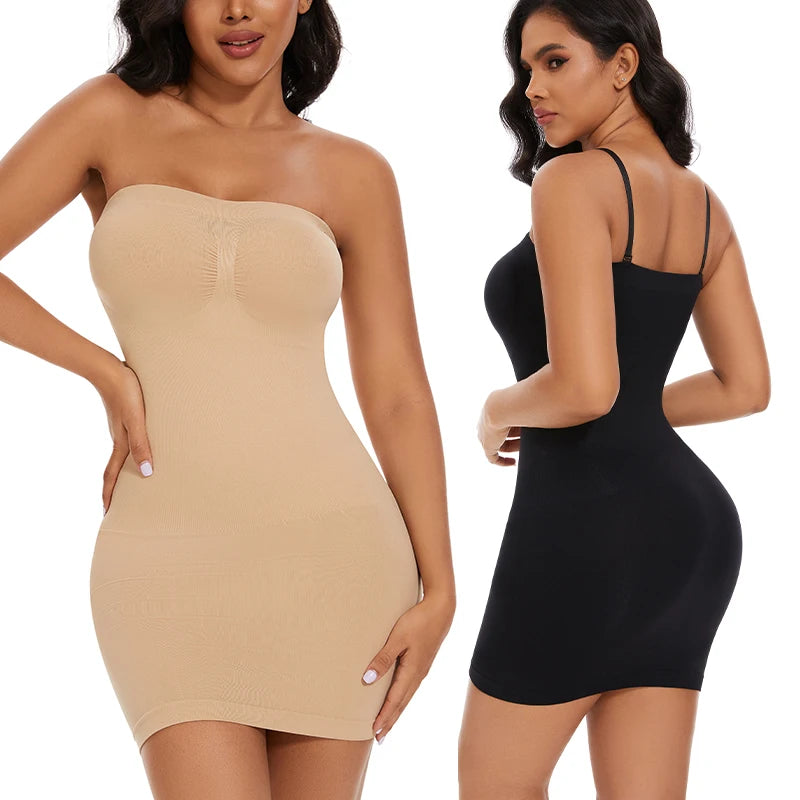 Strapless Bodycon Slip Dress Shapewear Smooth Compression Slimming Body Shaper