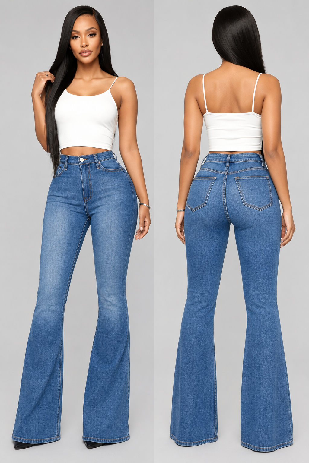 Classic High Waist Slim Denim Horseshoe Pants