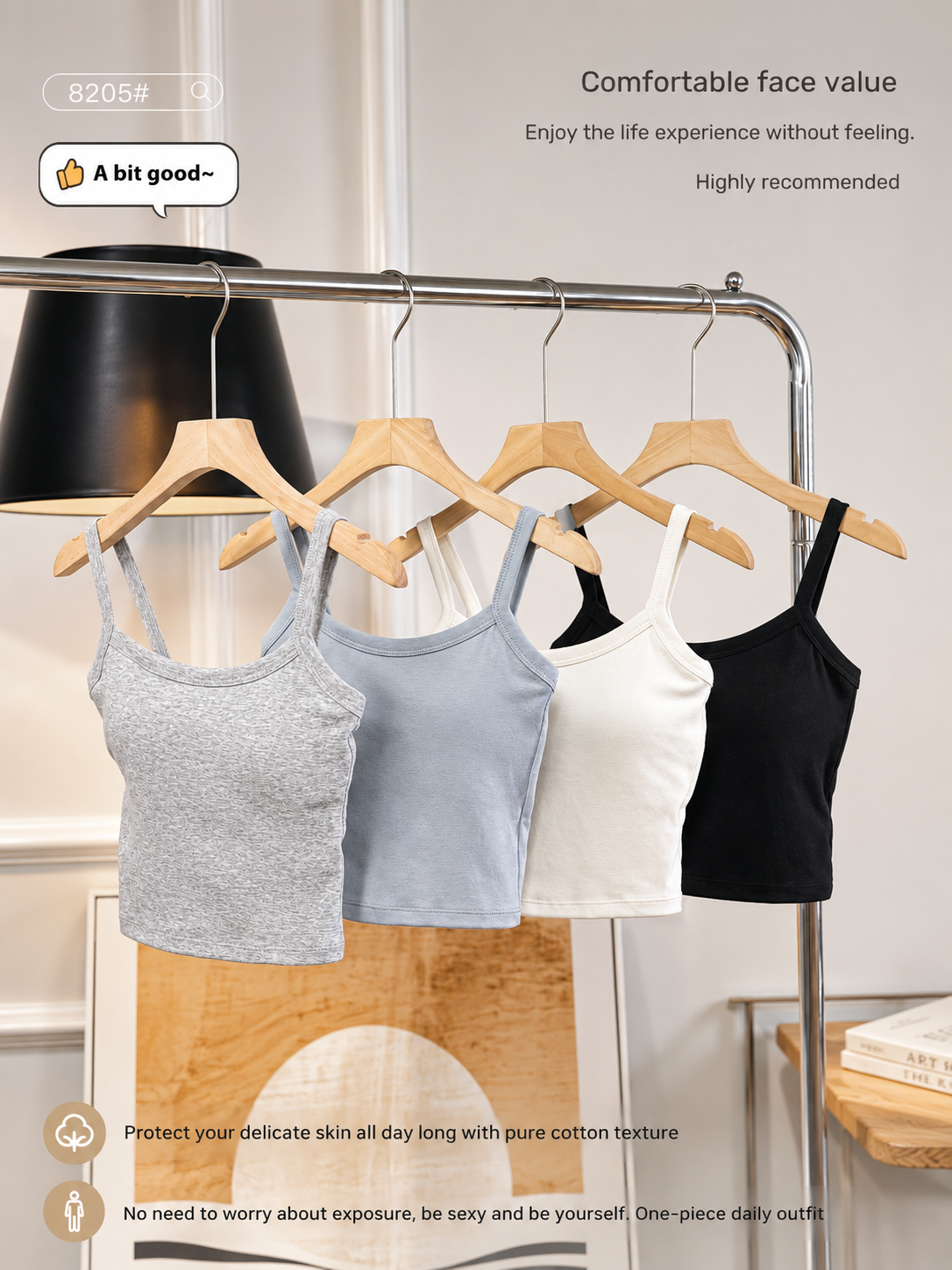 Cotton Tank Top with Built In Bra Padded Double Layer Camisole