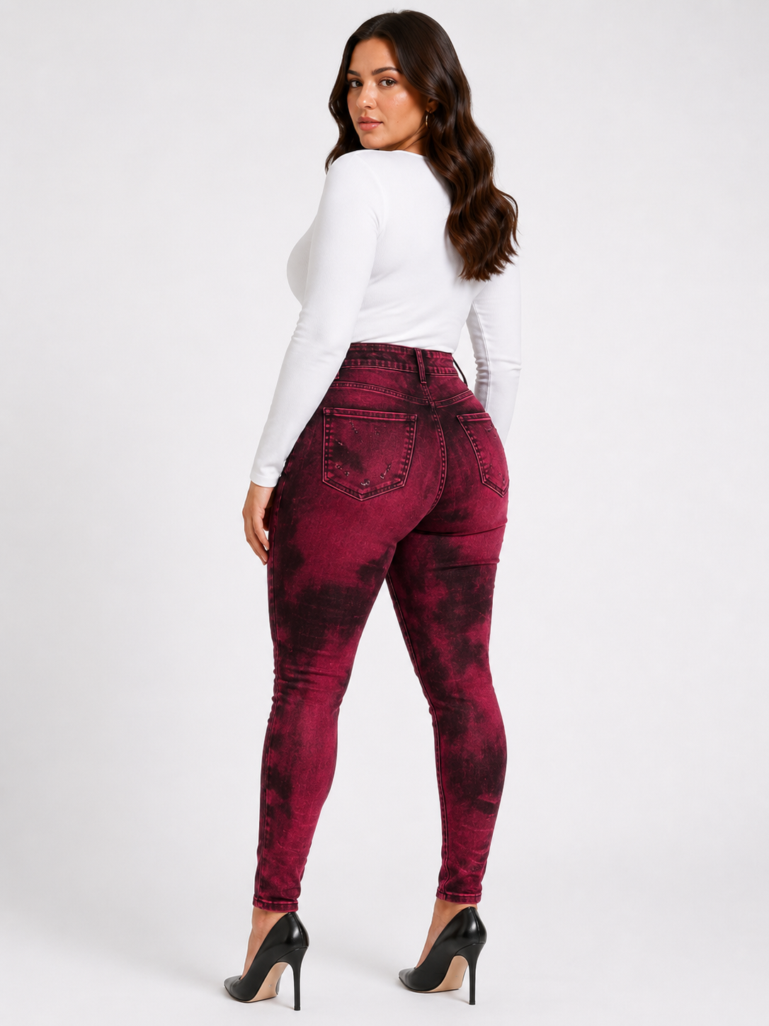 Seamless High-Waist Printed Fake Ripped Corset Imitation Denim Leggings