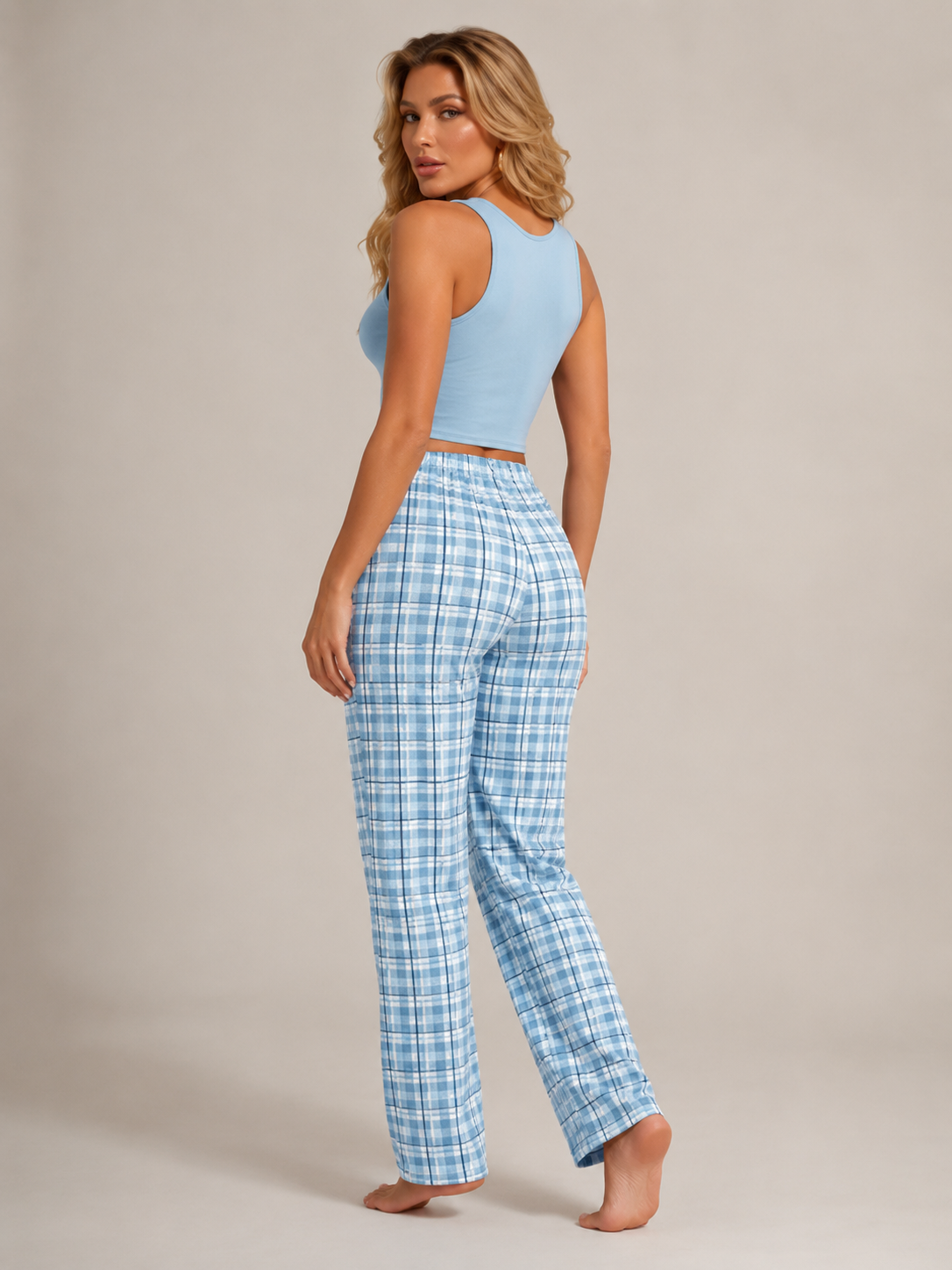 Letter Print Top and Plaid Pants Pajama Set 2 Piece Casual Sleepwear