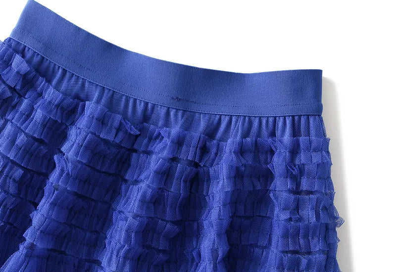 Women's A-Line Mesh Ruffle Maxi Skirt Slim Fit Sweet Flowy Long Skirt