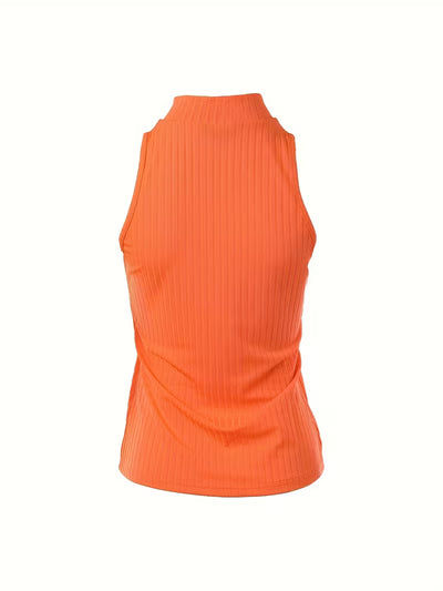 Zip Up Tank Top Sleeveless Solid Color Breathable Casual Summer Top