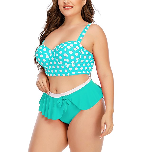 Plus Size Push Up Bikini Set Wave Print Two Piece Swimsuit Beach Cover Up