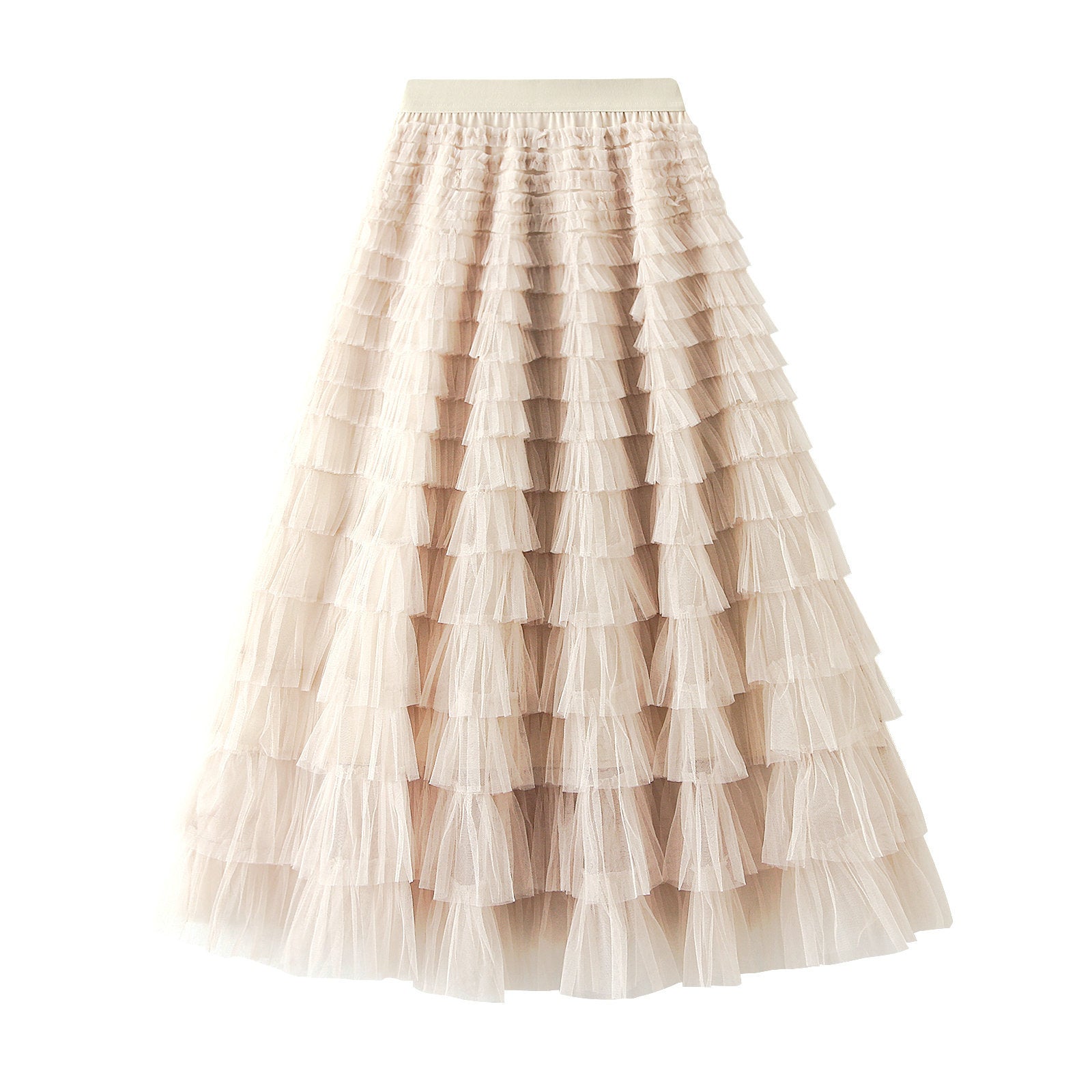 Women's A-Line Mesh Ruffle Maxi Skirt Slim Fit Sweet Flowy Long Skirt