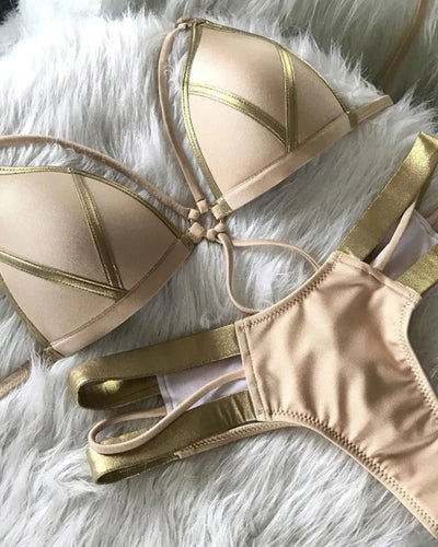 Bronzing Strappy Bikini Set Triangle Top Two Piece Swimsuit