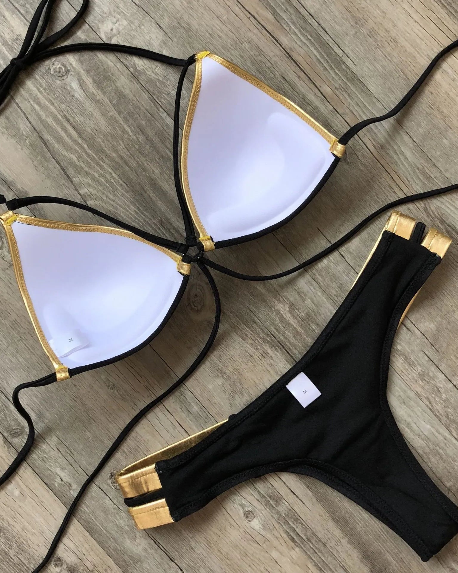 Bronzing Strappy Bikini Set Triangle Top Two Piece Swimsuit
