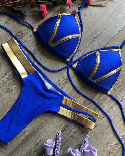 Bronzing Strappy Bikini Set Triangle Top Two Piece Swimsuit