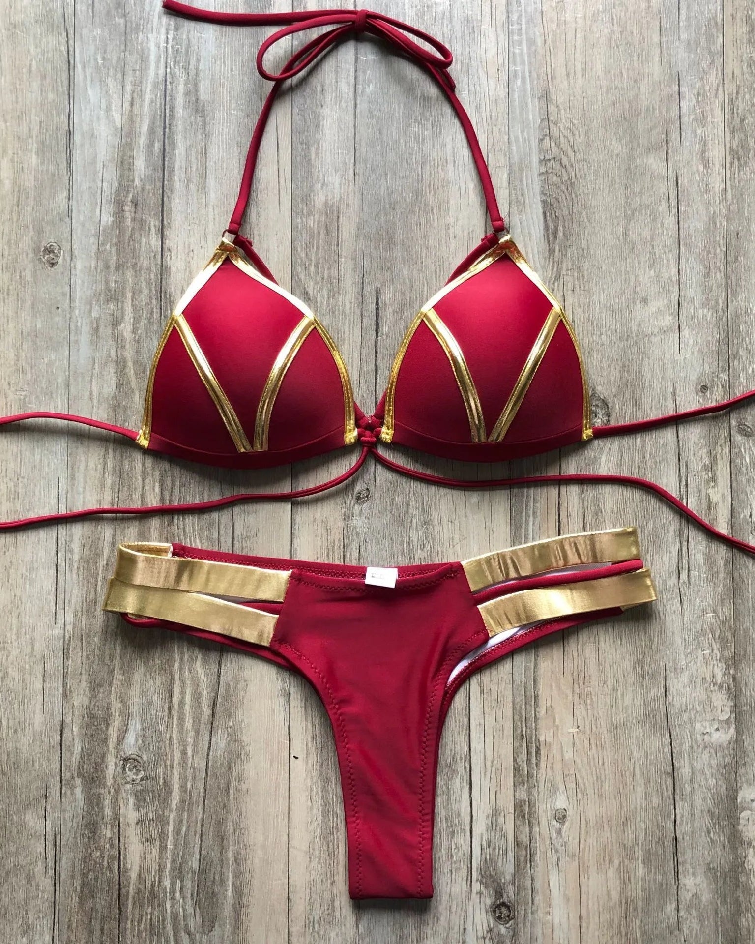Bronzing Strappy Bikini Set Triangle Top Two Piece Swimsuit
