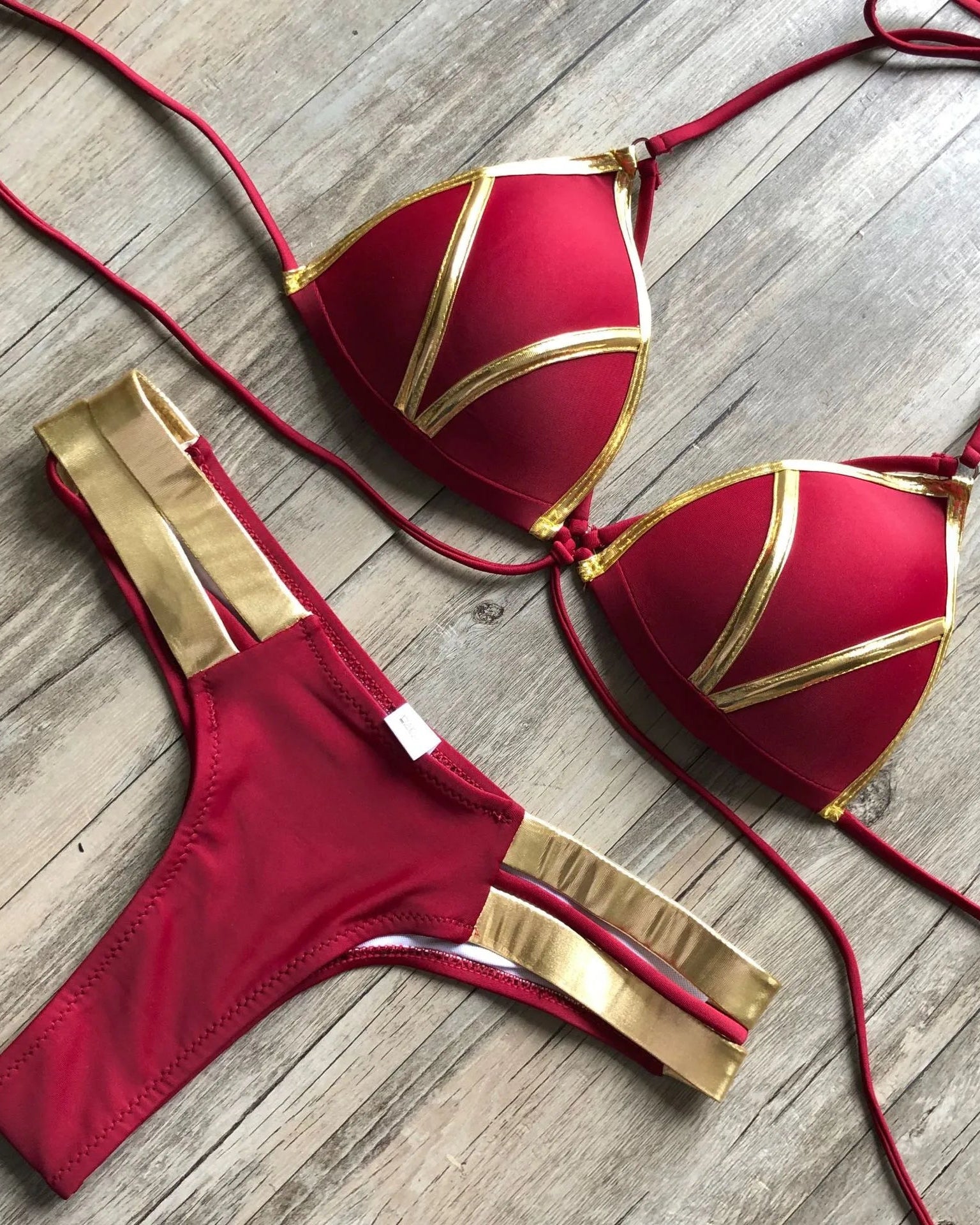 Bronzing Strappy Bikini Set Triangle Top Two Piece Swimsuit