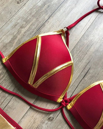 Bronzing Strappy Bikini Set Triangle Top Two Piece Swimsuit