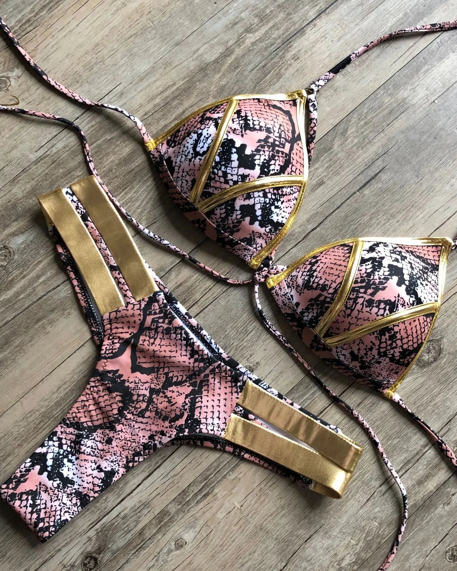 Bronzing Strappy Bikini Set Triangle Top Two Piece Swimsuit
