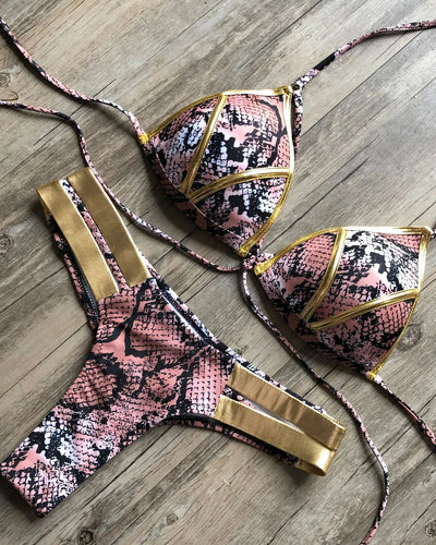 Bronzing Strappy Bikini Set Triangle Top Two Piece Swimsuit