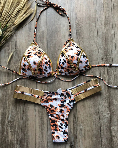 Bronzing Strappy Bikini Set Triangle Top Two Piece Swimsuit