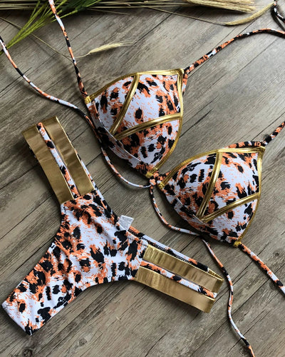 Bronzing Strappy Bikini Set Triangle Top Two Piece Swimsuit