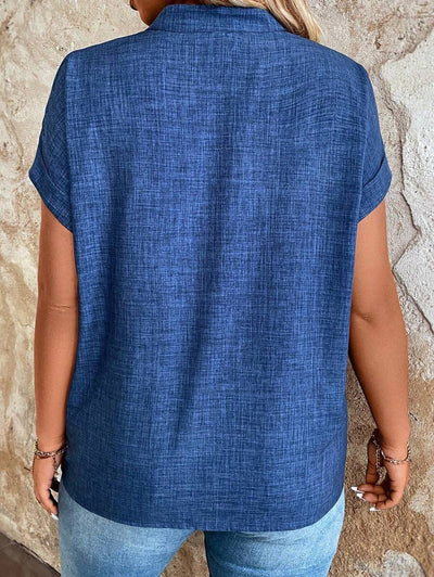 V Neck Stand Collar Short Sleeve Casual Blouse Top