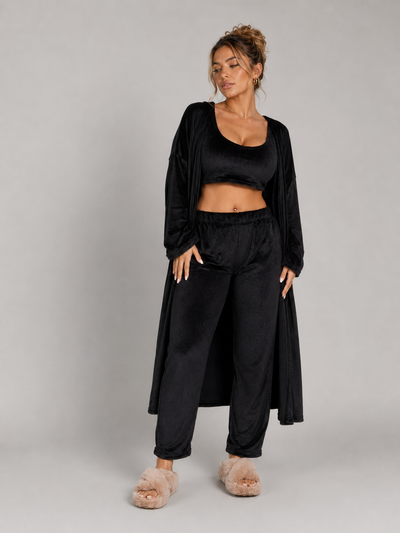 Women's 3 Piece Pajama Set Cozy Fleece Lounge Set Top Pants and Cardigan Winter