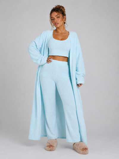 Women's 3 Piece Pajama Set Cozy Fleece Lounge Set Top Pants and Cardigan Winter