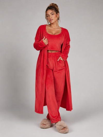 Women's 3 Piece Pajama Set Cozy Fleece Lounge Set Top Pants and Cardigan Winter