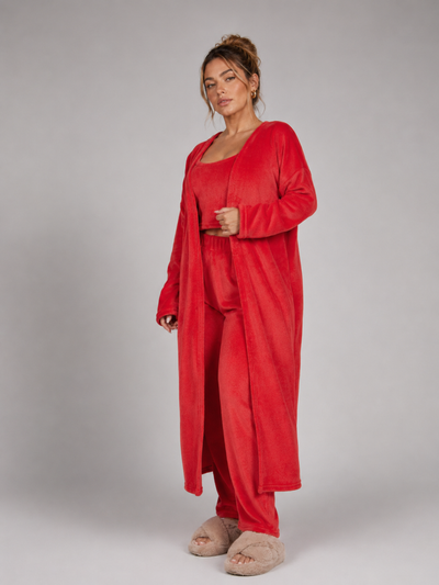Women's 3 Piece Pajama Set Cozy Fleece Lounge Set Top Pants and Cardigan Winter