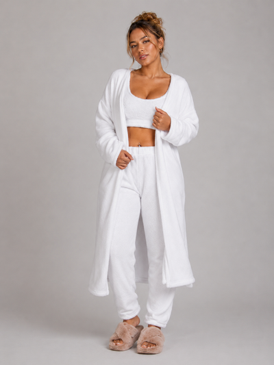 Women's 3 Piece Pajama Set Cozy Fleece Lounge Set Top Pants and Cardigan Winter