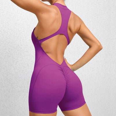 Zippered Sleeveless Yoga Jumpsuit Tummy Control Butt Lifting Shapewear Shorts