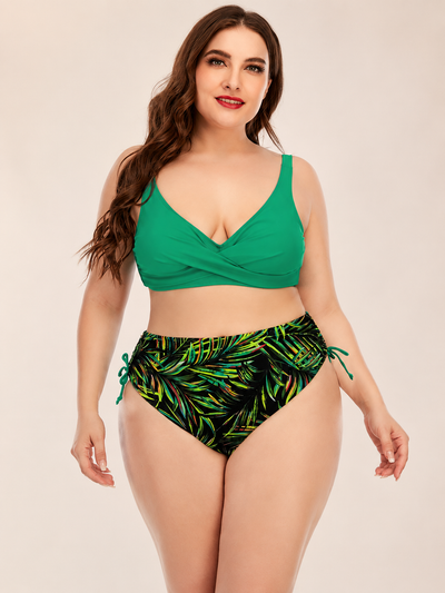 Plus Size Two Piece Bikini Set Sexy Swimsuit High Cut Beachwear
