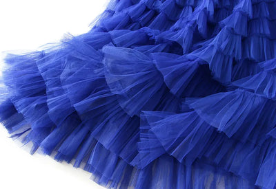 Women's A-Line Mesh Ruffle Maxi Skirt Slim Fit Sweet Flowy Long Skirt