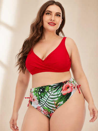 Plus Size Two Piece Bikini Set Sexy Swimsuit High Cut Beachwear