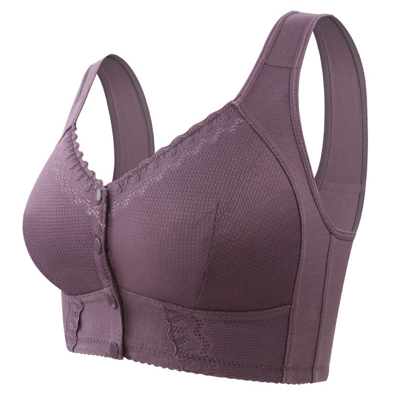 Front Closure Cotton Bra Soft Lace Wireless Comfort Bra for Seniors