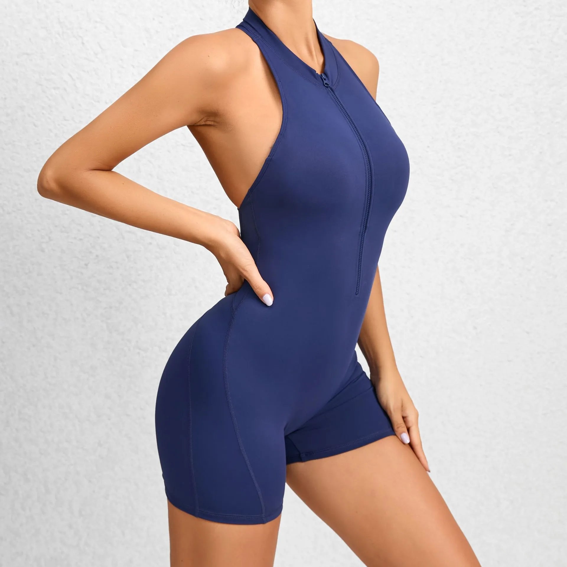 Zippered Sleeveless Yoga Jumpsuit Tummy Control Butt Lifting Shapewear Shorts