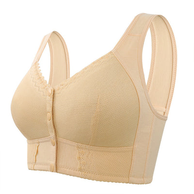 Front Closure Cotton Bra Soft Lace Wireless Comfort Bra for Seniors
