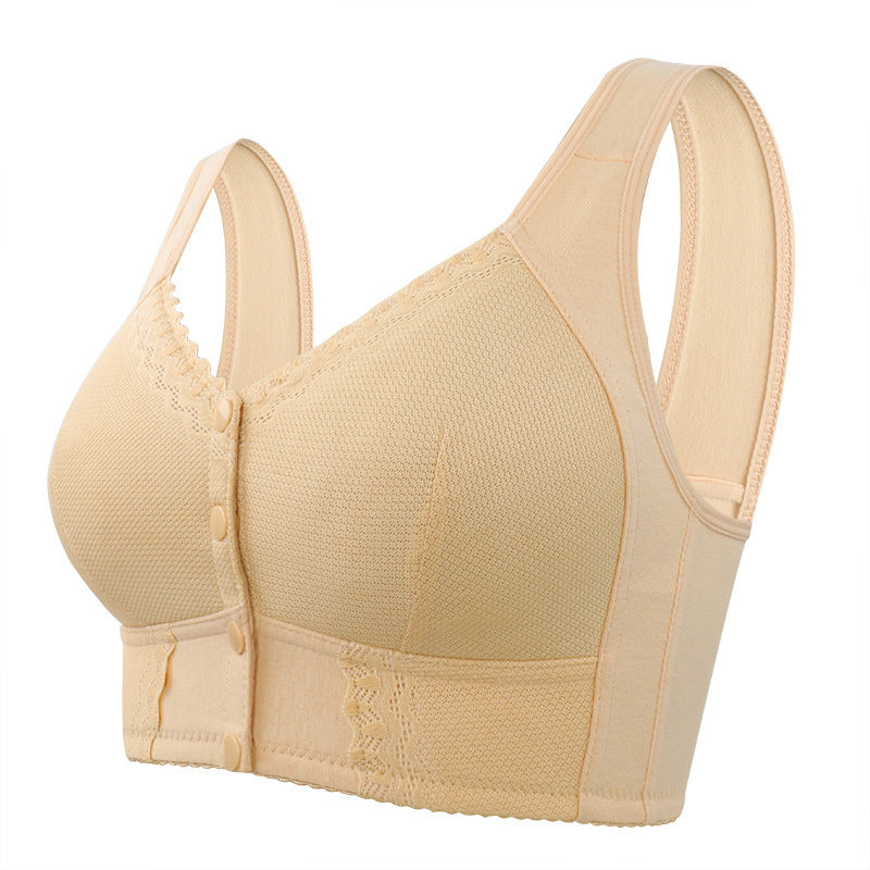 Front Closure Cotton Bra Soft Lace Wireless Comfort Bra for Seniors