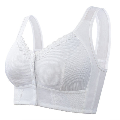 Front Closure Cotton Bra Soft Lace Wireless Comfort Bra for Seniors